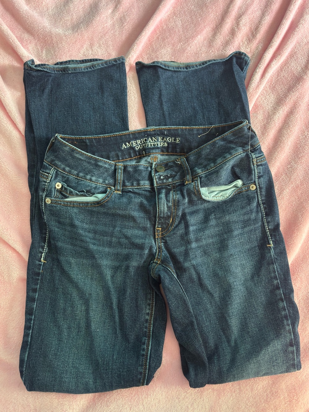 American Eagle Low Rise Flare Bootcut Dark Wash Embroidered Jeans Size 4